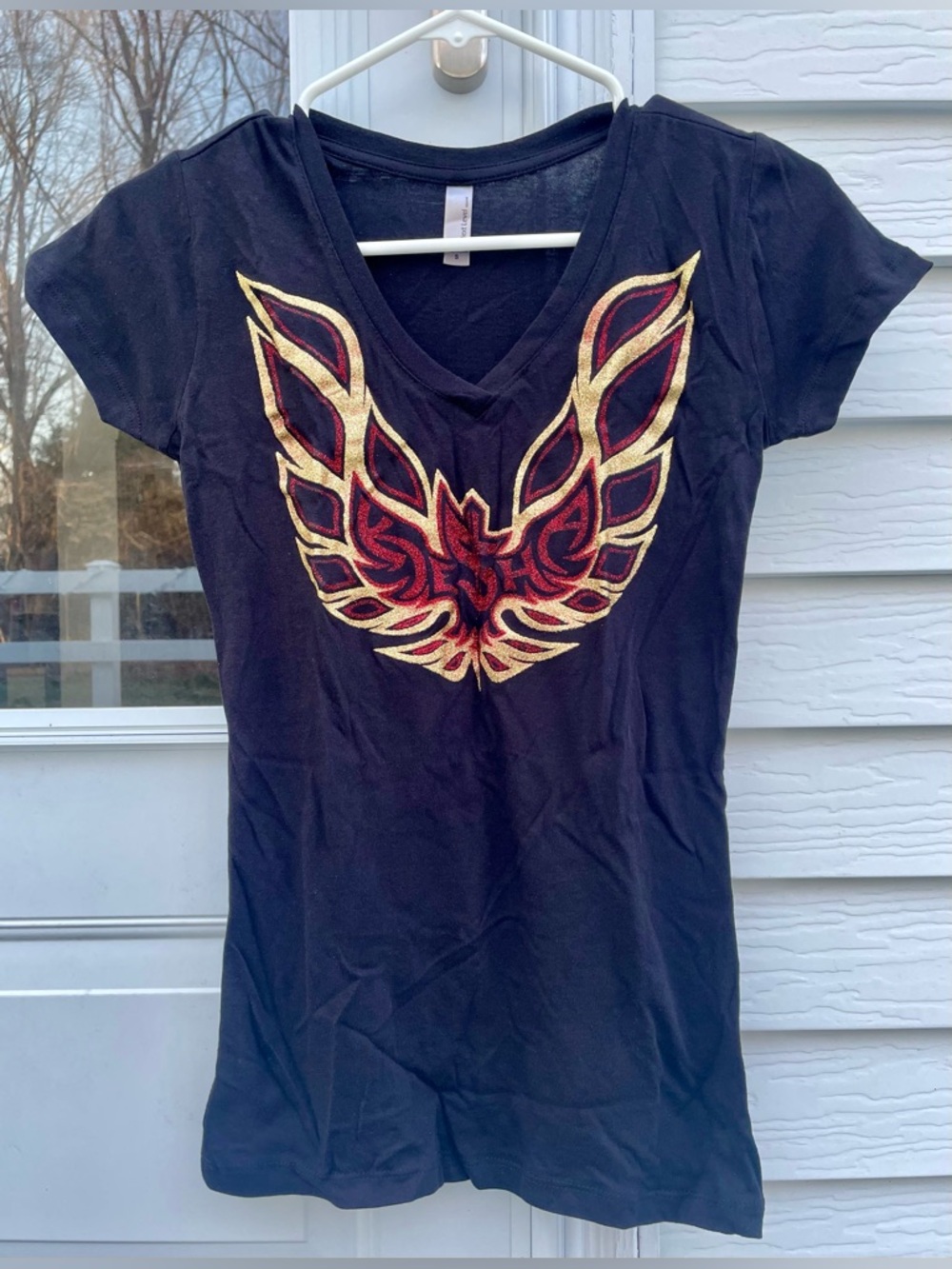 Ke$ha Glitter Firebird Logo V-Neck T-Shirt - Black - Small (NEW / NEVER WORN)